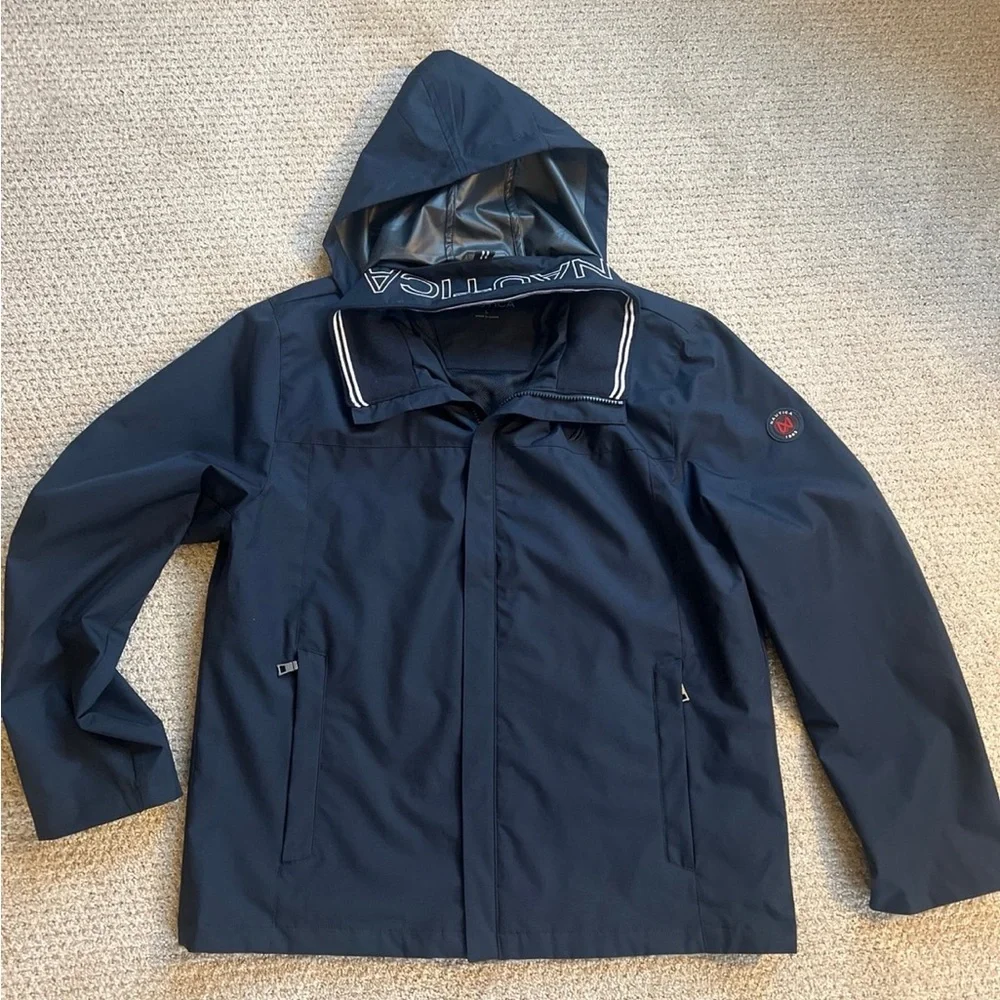 Nautica Dark Blue Hooded Raincoat - Picture 1 of 5